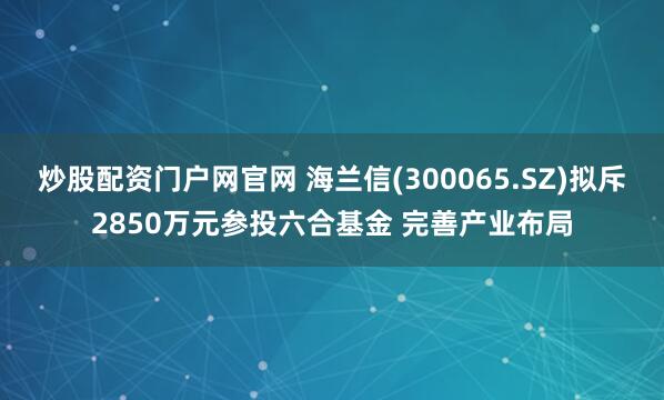 炒股配资门户网官网 海兰信(300065.SZ)拟斥2850万元参投六合基金 完善产业布局